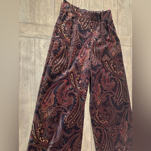Banana Republic Paisley Velvet Wide‑Leg Pants Size 2 Quiet Luxury Old Money - Picture 7 of 13